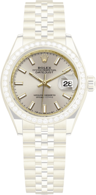 Rolex,Lady-Datejust 28mm,28mm,Yellow Gold,Silver,Automatic,Day,55hours,279138RBR,279138RBR-0012