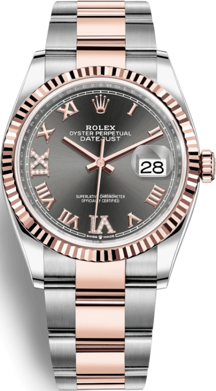 Rolex,Datejust 36 36mm,36mm,Rose Gold,Stainless Steel,Grey,Automatic,Day,70hours,126231,126231-0024