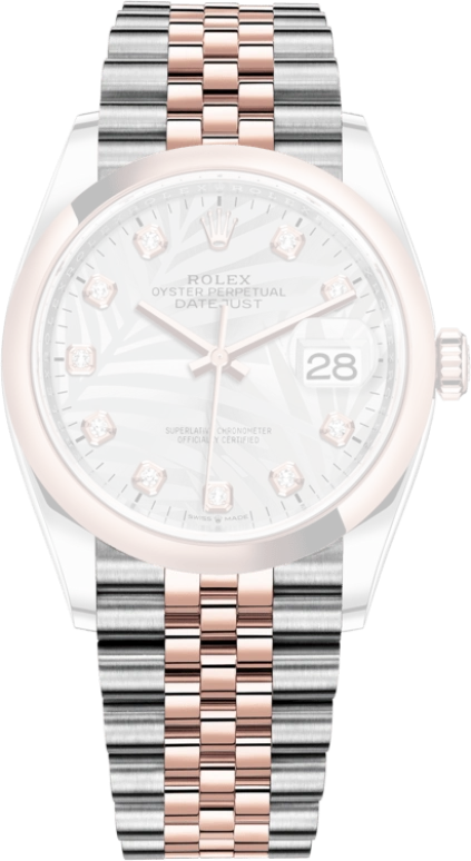 Rolex,Datejust 36 36mm,36mm,Rose Gold,Stainless Steel,Silver,Automatic,Day,70hours,126201,126201-0037