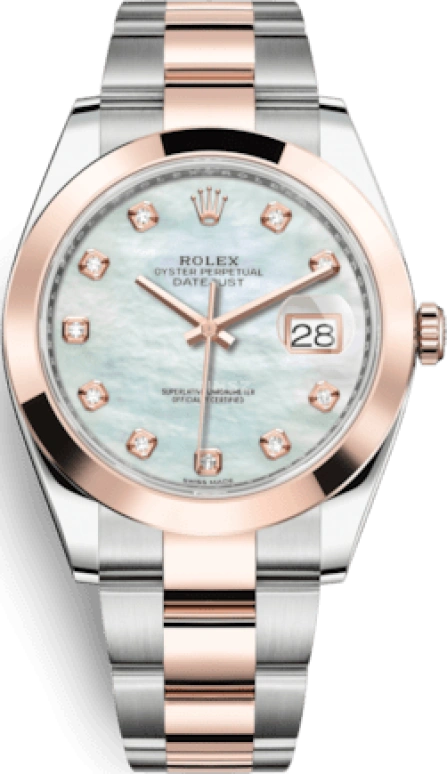 Rolex,Datejust 41 41mm,41mm,Rose Gold,Stainless Steel,White,Automatic,Day,70hours,126301,126301-0013