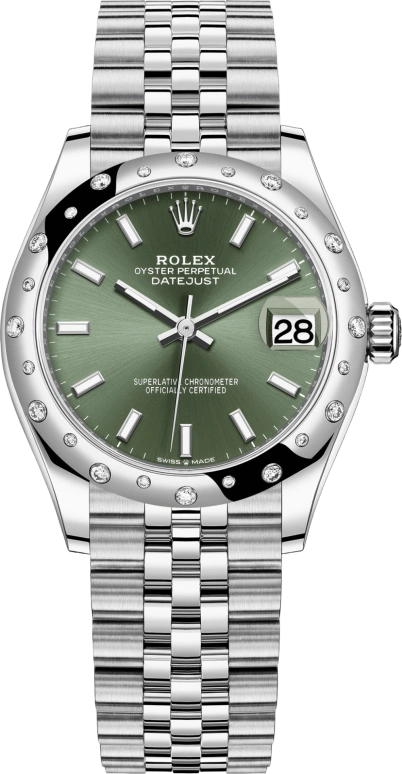 Rolex,Datejust 31 31mm,31mm,White Gold,Stainless Steel,Green,Automatic,Day,55hours,278344RBR,278344RBR-0020