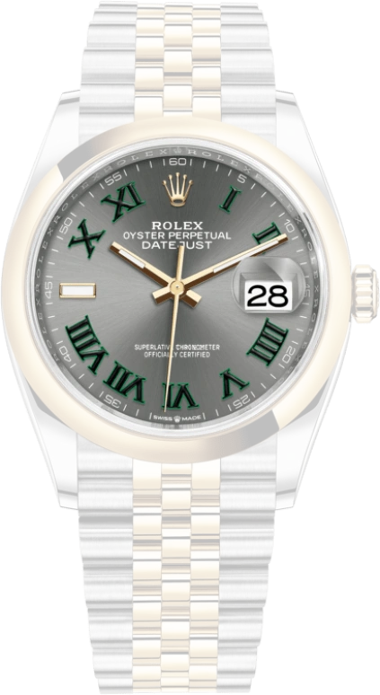 Rolex,Datejust 36 36mm,36mm,Yellow Gold,Stainless Steel,Grey,Automatic,Day,70hours,126203,126203-0035