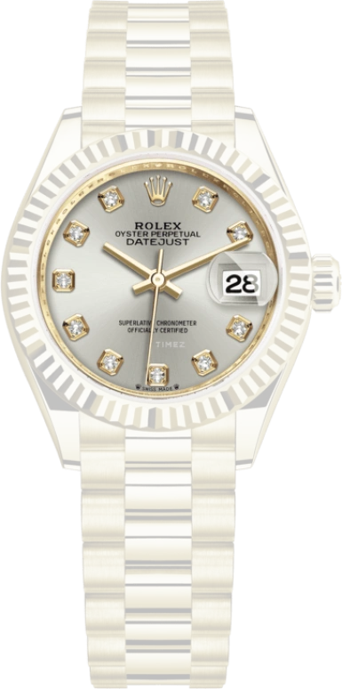 Rolex,Lady-Datejust 28mm,28mm,Yellow Gold,Silver,Automatic,Day,55hours,279178,279178-0015