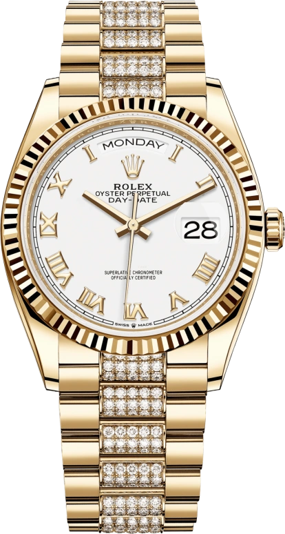 Rolex,Day-Date 36 36mm,36mm,Yellow Gold,White,Automatic,Date,Day,128238,128238-0077