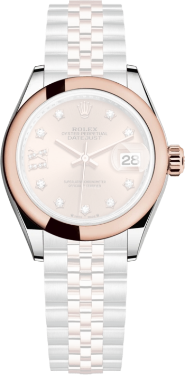 Rolex,Lady-Datejust 28mm,28mm,Rose Gold,Stainless Steel,Pink,Automatic,Day,55hours,279161,279161-0027