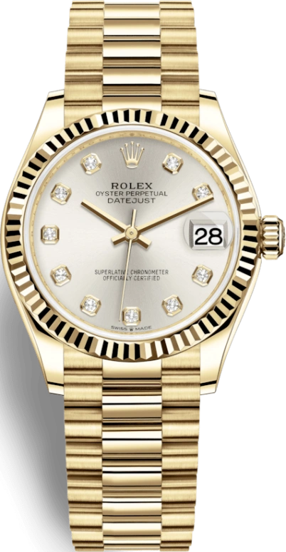 Rolex,Datejust 31 31mm,31mm,Yellow Gold,Silver,Automatic,Day,55hours,278278,278278-0034