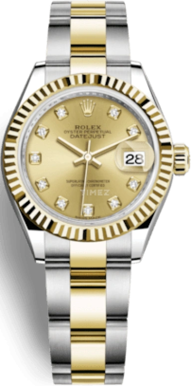 Rolex,Lady-Datejust 28mm,28mm,Yellow Gold,Stainless Steel,Champagne,Automatic,Day,55hours,279173,279173-0012