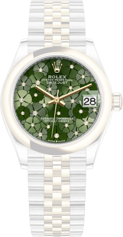 Rolex,Datejust 31 31mm,31mm,Yellow Gold,Stainless Steel,Green,Automatic,Day,55hours,278243,278243-0032