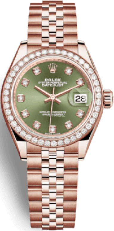Rolex,Lady-Datejust 28mm,28mm,Rose Gold,Green,Automatic,Day,55hours,279135RBR,279135RBR-0015