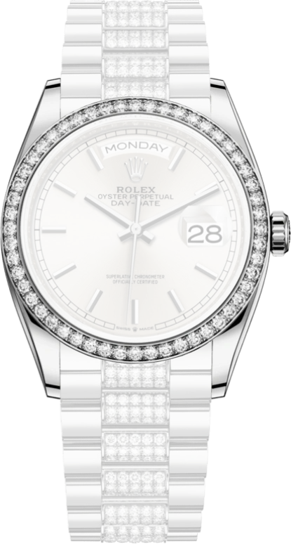 Rolex,Day-Date 36 36mm,36mm,White Gold,Silver,Automatic,Date,Day,128349RBR,128349RBR-0013