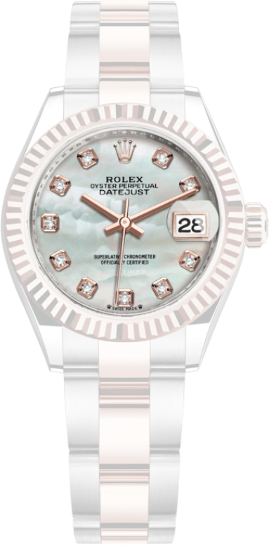 Rolex,Lady-Datejust 28mm,28mm,Rose Gold,Stainless Steel,White,Automatic,Day,55hours,279171,279171-0014