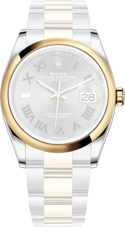 Rolex,Datejust 36 36mm,36mm,Yellow Gold,Stainless Steel,Grey,Automatic,Day,70hours,126203,126203-0036