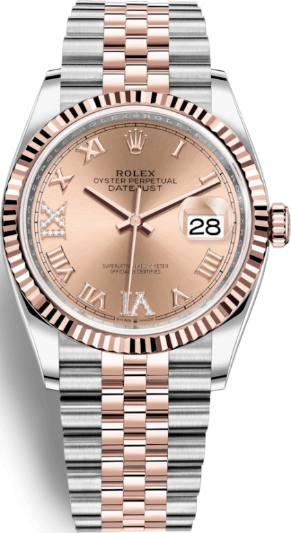 Rolex,Datejust 36 36mm,36mm,Rose Gold,Stainless Steel,Rose,Automatic,Day,70hours,126231,126231-0027
