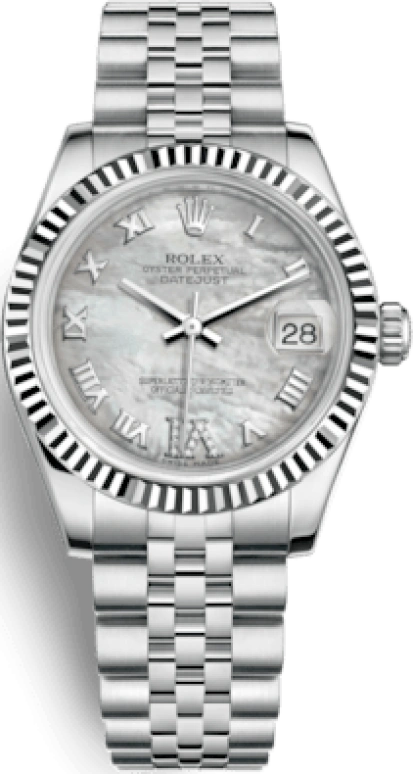 Rolex,Datejust 31 31mm,31mm,White Gold,Stainless Steel,White,Automatic,Day,48hours,178274,178274-0086