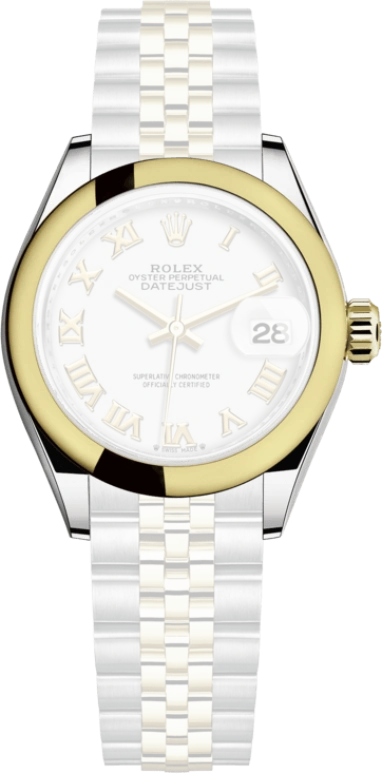 Rolex,Lady-Datejust 28mm,28mm,Yellow Gold,Stainless Steel,White,Automatic,Day,55hours,279163,279163-0023