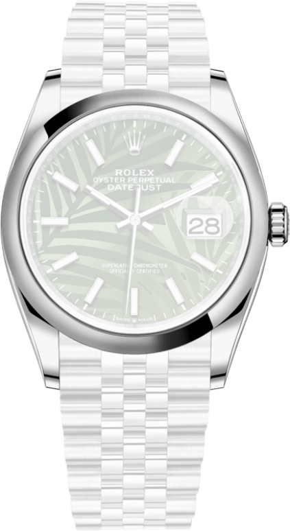 Rolex,Datejust 36 36mm,36mm,Stainless Steel,Green,Automatic,Day,70hours,126200,126200-0019