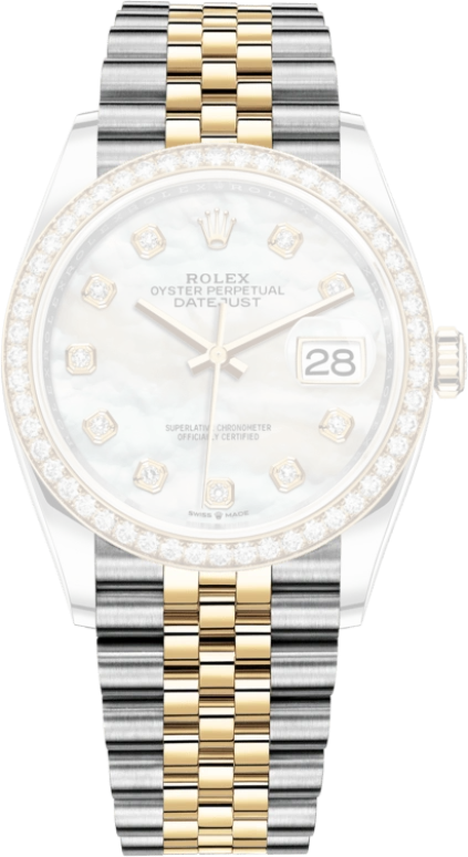 Rolex,Datejust 36 36mm,36mm,Yellow Gold,Stainless Steel,White,Automatic,Day,70hours,126283RBR,126283RBR-0009