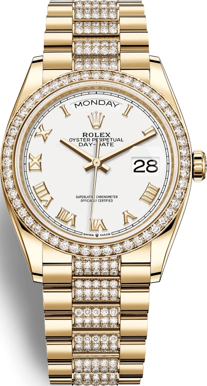 Rolex,Day-Date 36 36mm,36mm,Yellow Gold,White,Automatic,Date,Day,128348RBR,128348RBR-0043