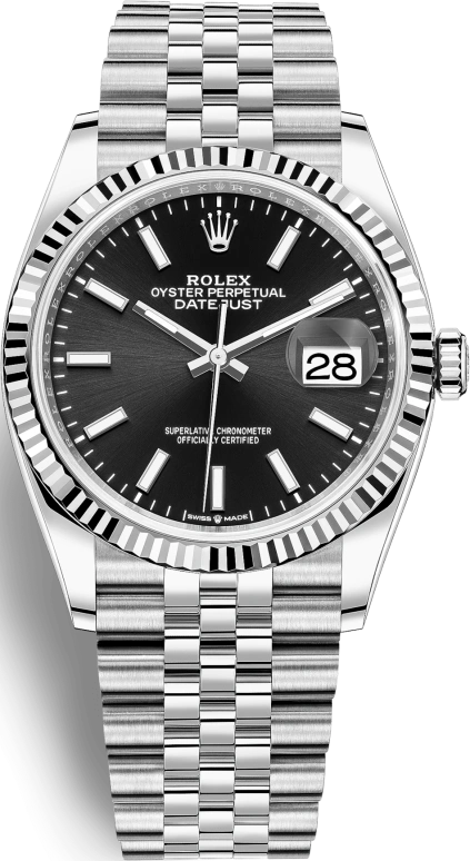 Rolex,Datejust 36 36mm,36mm,White Gold,Oystersteel,Black,Automatic,Day,70hours,126234,126234-0015