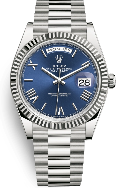 Rolex,Day-Date 40 40mm,40mm,White Gold,Blue,Automatic,Date,Day,228239,228239-0007