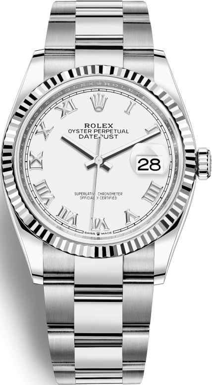 Rolex,Datejust 36 36mm,36mm,White Gold,Stainless Steel,White,Automatic,Day,70hours,126234,126234-0026