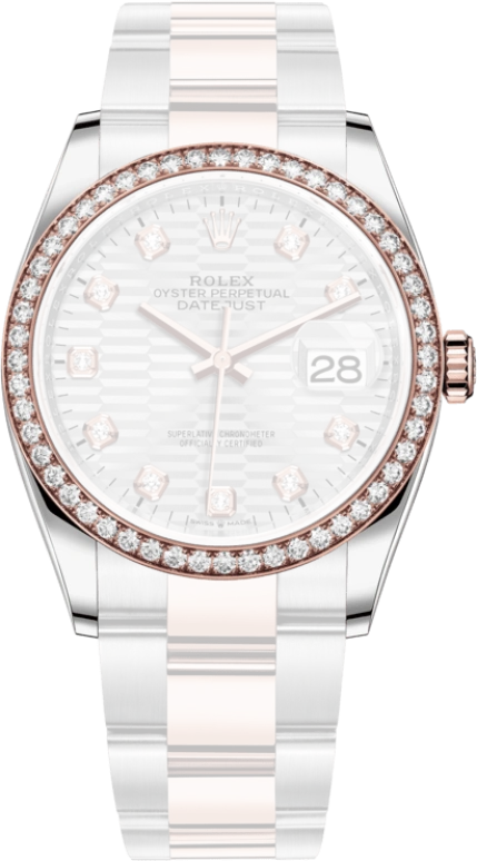 Rolex,Datejust 36 36mm,36mm,Rose Gold,Stainless Steel,Silver,Automatic,Day,70hours,126281RBR,126281RBR-0028