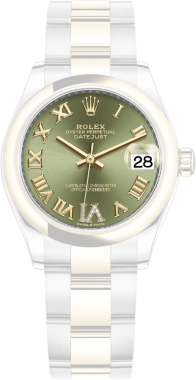 Rolex,Datejust 31 31mm,31mm,Yellow Gold,Stainless Steel,Green,Automatic,Day,55hours,278243,278243-0015