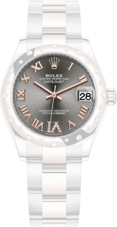 Rolex,Datejust 31 31mm,31mm,Rose Gold,Stainless Steel,Grey,Automatic,Day,55hours,278341RBR,278341RBR-0029