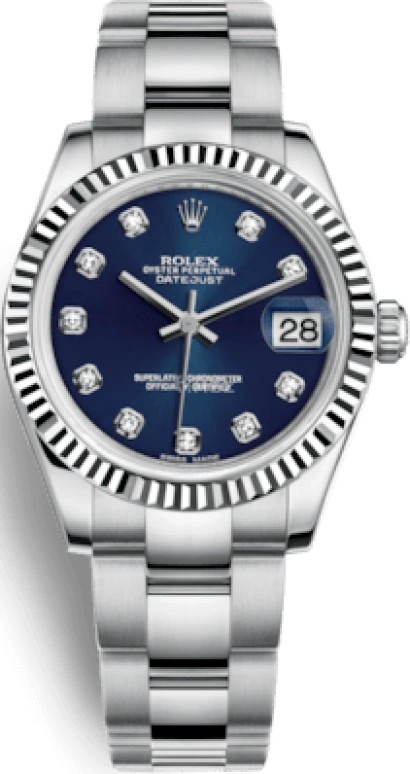Rolex,Datejust 31 31mm,31mm,White Gold,Stainless Steel,Blue,Automatic,Day,48hours,178274,178274-0061