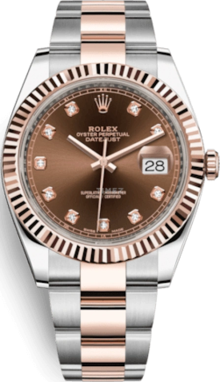 Rolex,Datejust 41 41mm,41mm,Rose Gold,Stainless Steel,Brown,Automatic,Day,70hours,126331,126331-0003