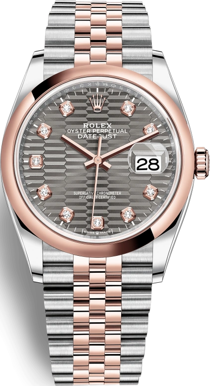 Rolex,Datejust 36 36mm,36mm,Rose Gold,Stainless Steel,Grey,Automatic,Day,70hours,126201,126201-0041