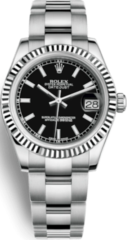 Rolex,Datejust 31 31mm,31mm,White Gold,Stainless Steel,Black,Automatic,Day,48hours,178274,178274-0034