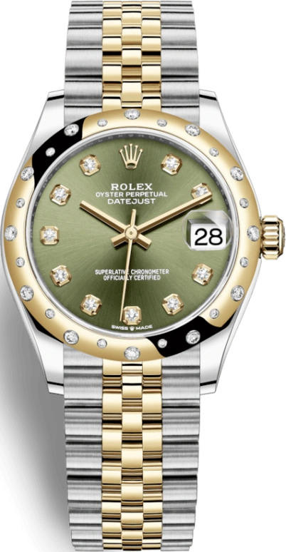 Rolex,Datejust 31 31mm,31mm,Yellow Gold,Stainless Steel,Green,Automatic,Day,55hours,278343RBR,278343RBR-0030