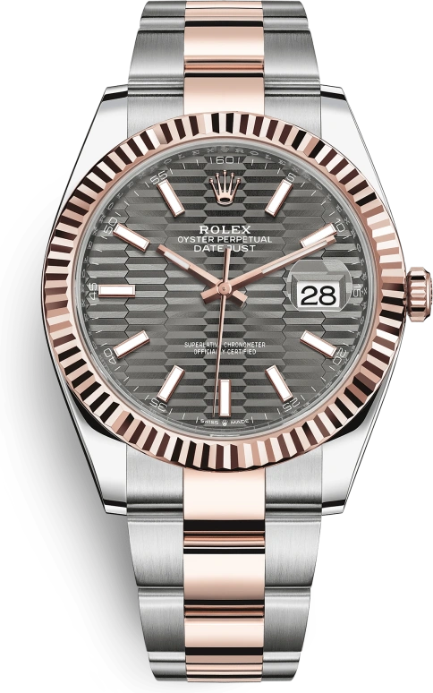 Rolex,Datejust 41 41mm,41mm,Rose Gold,Stainless Steel,Grey,Automatic,Day,70hours,126331,126331-0019