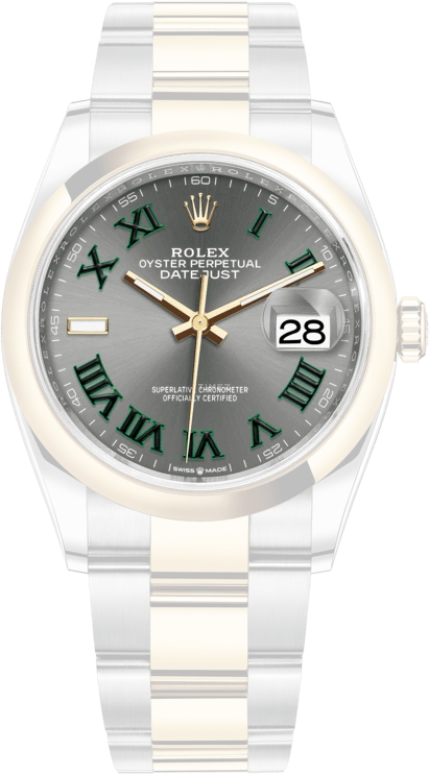 Rolex,Datejust 36 36mm,36mm,Yellow Gold,Stainless Steel,Grey,Automatic,Day,70hours,126203,126203-0036