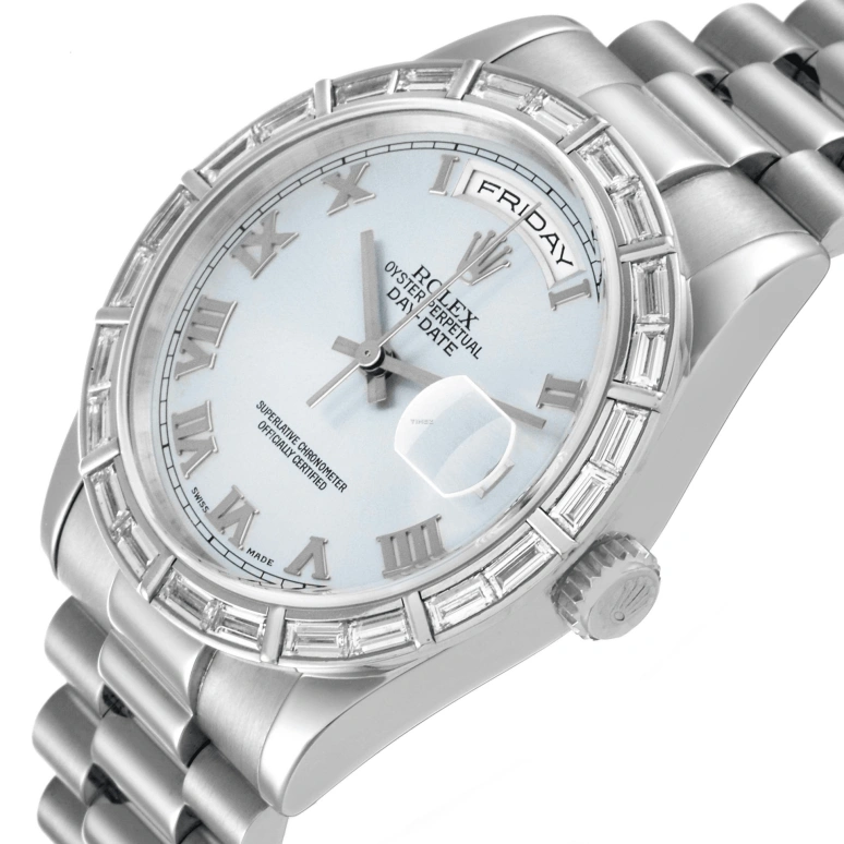 Rolex,Day-Date 36 36mm,36mm,Platinum,Ice Blue,Blue,Automatic,Date,Day,118366,118366-83206