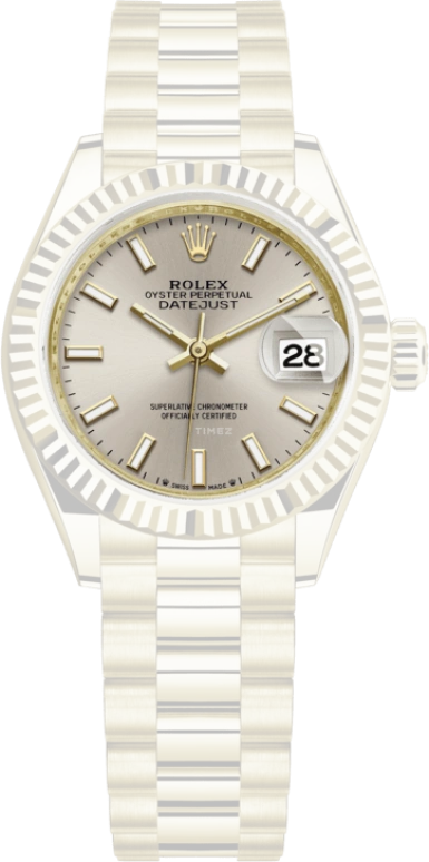 Rolex,Lady-Datejust 28mm,28mm,Yellow Gold,Silver,Automatic,Day,55hours,279178,279178-0005