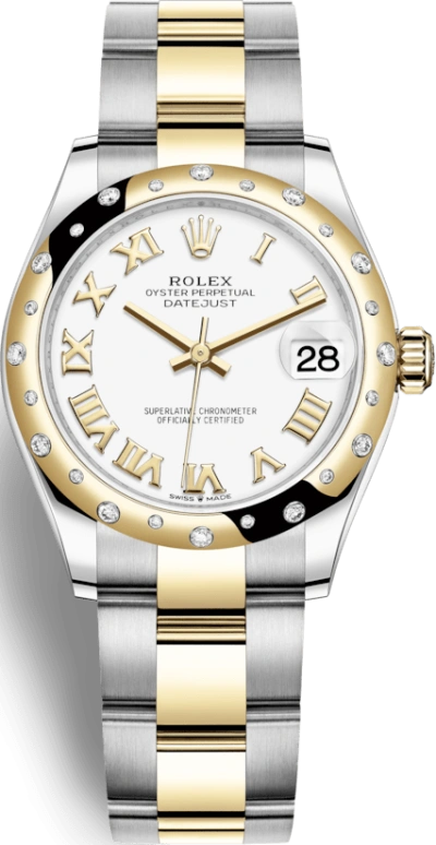 Rolex,Datejust 31 31mm,31mm,Yellow Gold,Stainless Steel,White,Automatic,Day,55hours,278343RBR,278343RBR-0001