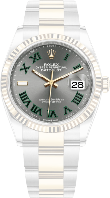 Rolex,Datejust 36 36mm,36mm,Oystersteel,Yellow Gold,Grey,Automatic,Day,70hours,126233,126233-0036