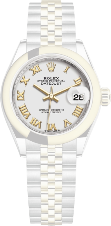 Rolex,Lady-Datejust 28mm,28mm,Yellow Gold,Stainless Steel,White,Automatic,Day,55hours,279163,279163-0023
