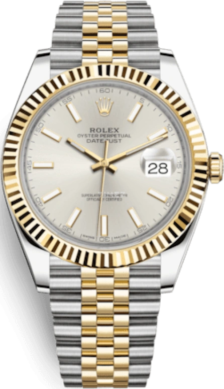 Rolex,Datejust 41 41mm,41mm,Yellow Gold,Stainless Steel,Silver,Automatic,Day,70hours,126333,126333-0002