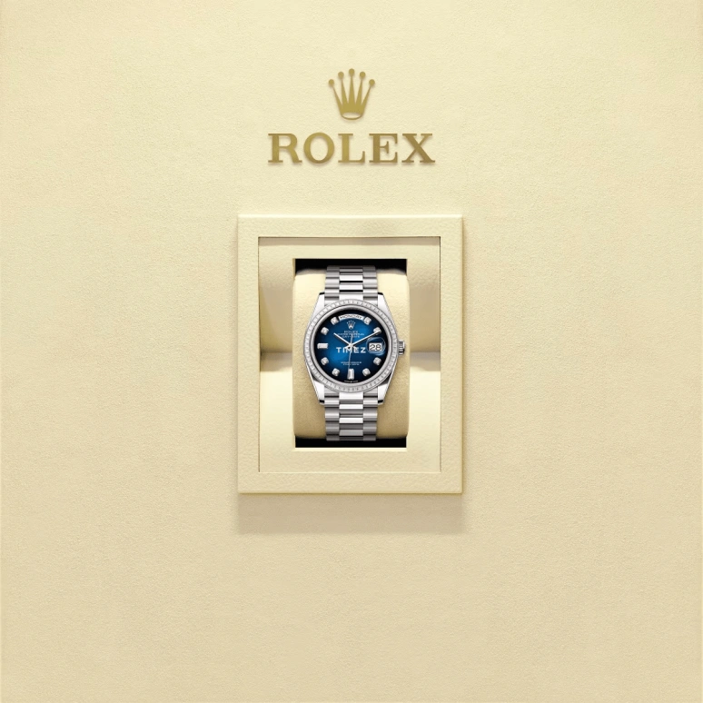 Rolex,Day-Date 36 36mm,36mm,White Gold,Blue,Automatic,Date,Day,128399TBR,128399TBR-0007