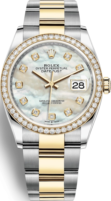Rolex,Datejust 36 36mm,36mm,Yellow Gold,Stainless Steel,White,Automatic,Day,70hours,126283RBR,126283RBR-0010