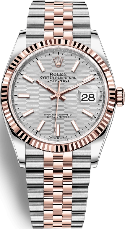 Rolex,Datejust 36 36mm,36mm,Rose Gold,Stainless Steel,Silver,Automatic,Day,70hours,126231,126231-0033