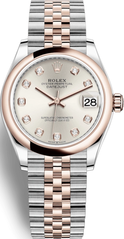 Rolex,Datejust 31 31mm,31mm,Rose Gold,Stainless Steel,Silver,Automatic,Day,55hours,278241,278241-0016