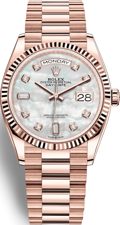 Rolex,Day-Date 36 36mm,36mm,Rose Gold,White,Automatic,Date,Day,128235,128235-0029