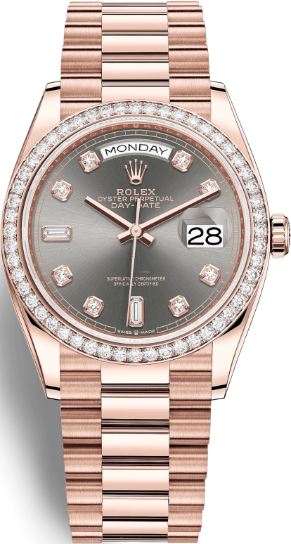Rolex,Day-Date 36 36mm,36mm,Rose Gold,Grey,Automatic,Date,Day,128345RBR,128345RBR-0052