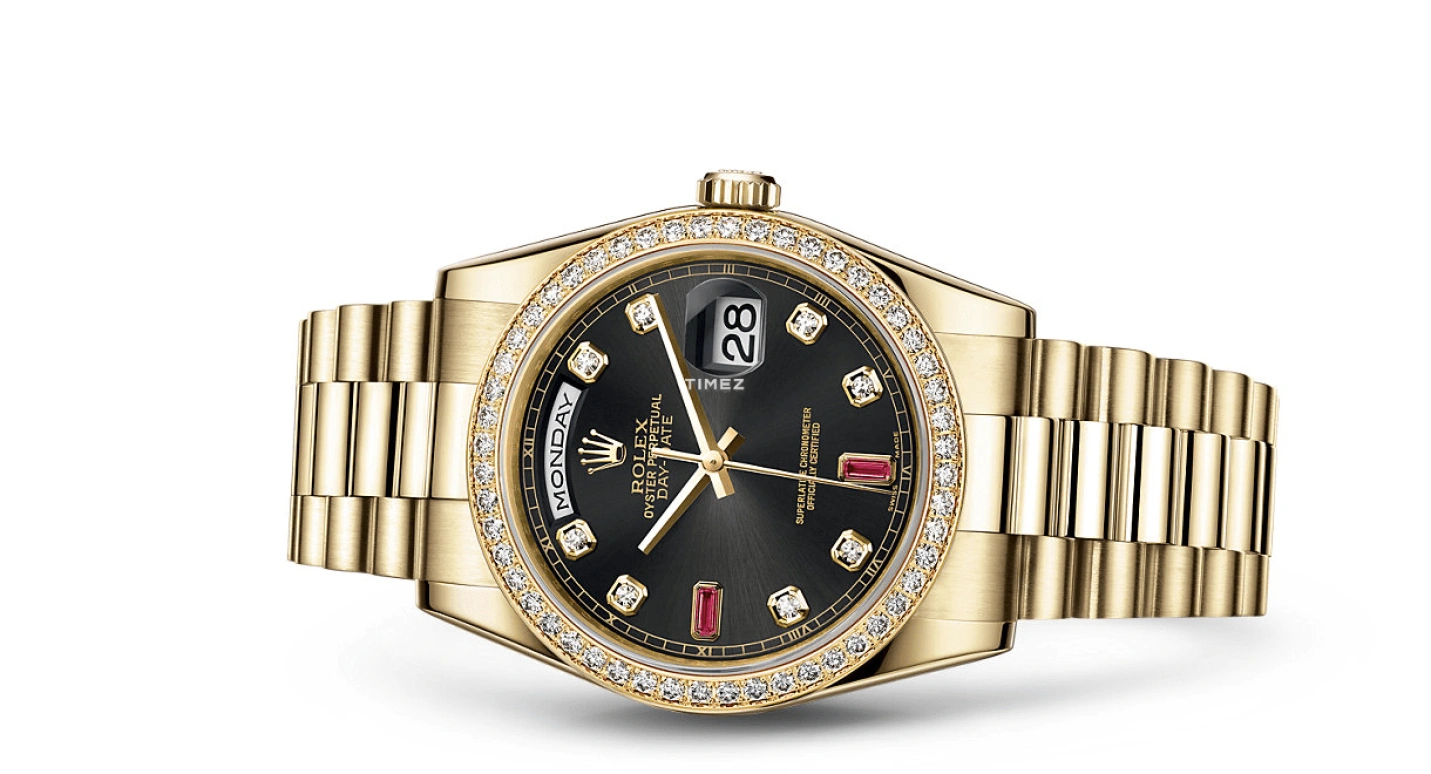 Rolex,Day-Date 36 36mm,36mm,Yellow Gold,Black,Automatic,Date,Day,118348,118348-0148