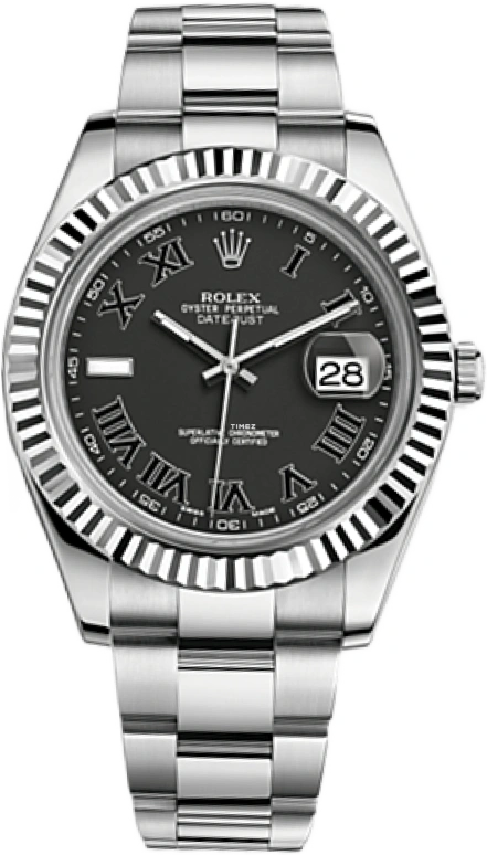 Rolex,Datejust II 41mm,41mm,White Gold,Stainless Steel,Black,Automatic,Day,48hours,116334,116334-0002