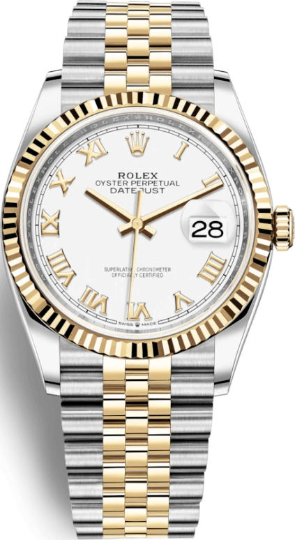 Rolex,Datejust 36 36mm,36mm,Yellow Gold,Stainless Steel,White,Automatic,Day,70hours,126233,126233-0029